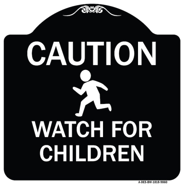 Designer Series-Caution Watch For Children Black & White, 18" x 18", BW-1818-9860